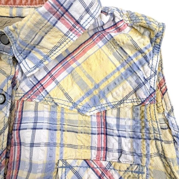 Legacy Falls Western Pearl Snap Pastel Plaid Seersucker Sleeveless Shirt Rodeo M - Picture 5 of 14